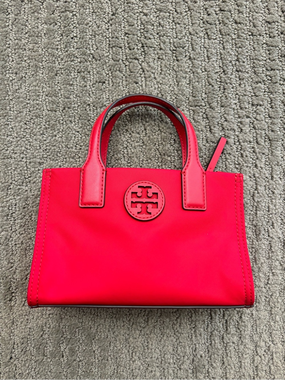 Tory Burch Bright Red Mini Tote with Logo Medallion